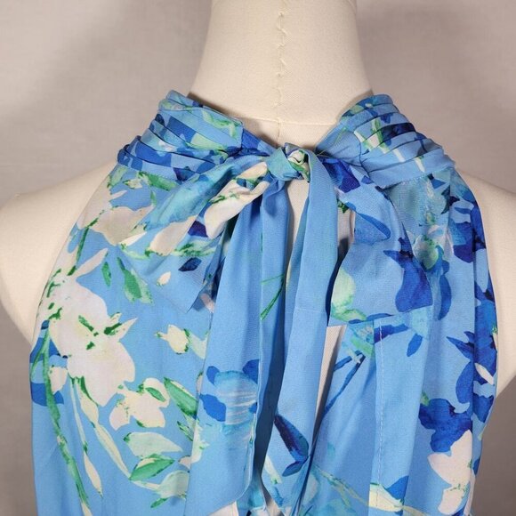 Adrianna Papell Blue Halter Tie Neck Floral Sleeveless Maxi Dress Size 16 - Picture 11 of 11